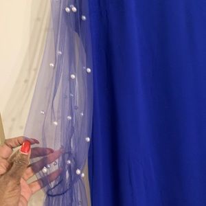 Beautiful Royal blue dress see through pearl sleeves zipper back